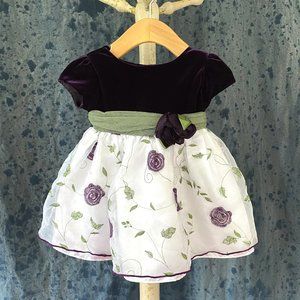 🪩 Youngland Baby 18M Special Occasion Dress Purple Velvet Embroidered Roses